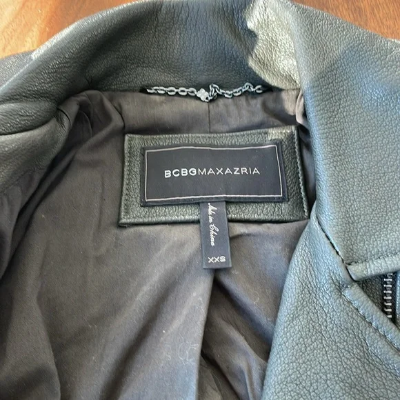 BCBG MaxAzria Genuine Leather Olive Coat with Lace Up XXS - Picture 9 of 16